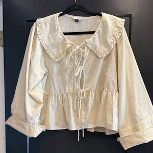 American Eagle Outfitters Cream Peplum Blouse